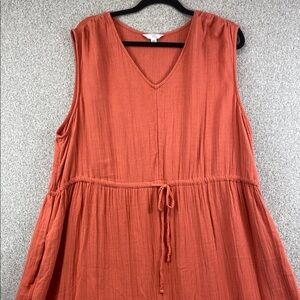 Time & Tru double gauze maxi dress orange XXXL sleeveless cinch waist cotton